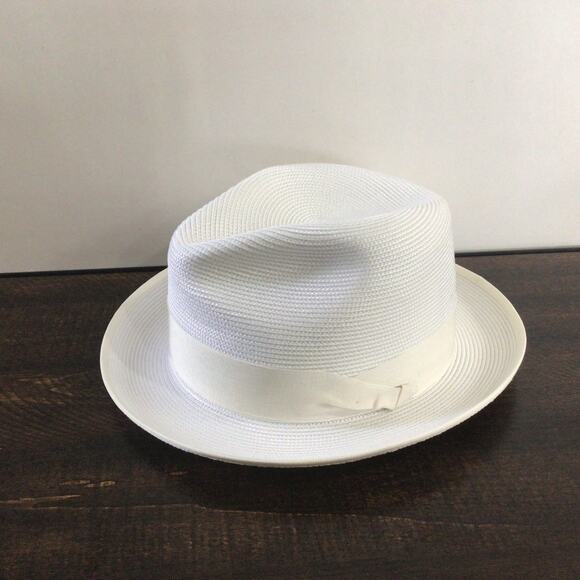 Stetson Mens Latte Florentine Milan Straw Fedora Hat White Size 7.5 Pin Included - Picture 3 of 7